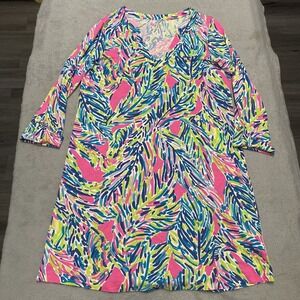 Lilly Pulitzer Rossmore Dress Large Multicolor Palm Reader Tropical Pima Cotton